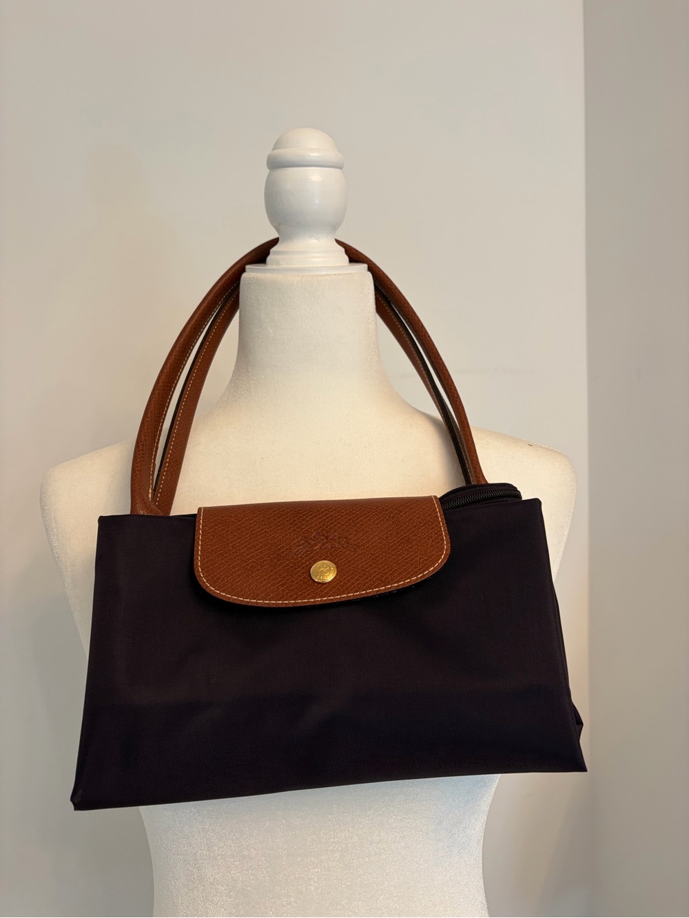 Longchamp Bilberry Nylon Tote with Brown Leather Trim - Picture 4 of 5